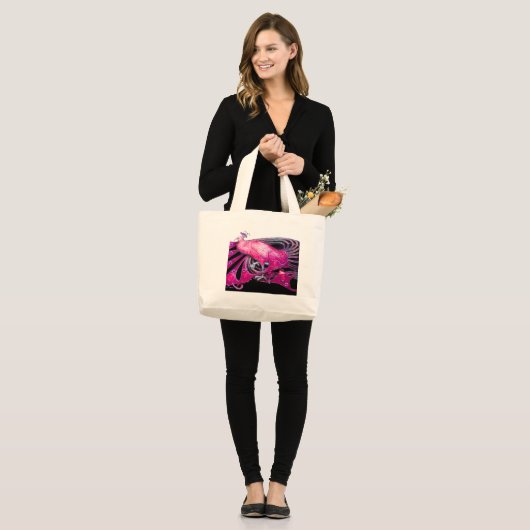GRAND TOTE BAG ELÉGANT PEACOCK EN ROSE, FUCHSIA, NOIR (Devant (modèle))