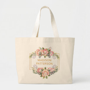 Grand Tote Bag Élégant Personnalisé Aquarelle Floral Chic Féminin