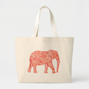 Grand Tote Bag Éléphale tourbillon fractal - corail orange et bla