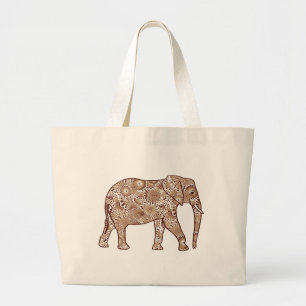 Grand Tote Bag Éléphale tourbillon fractal - marron et taupe