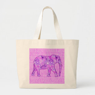 Grand Tote Bag Éléphale tourbillon fractal - violet et orchidée