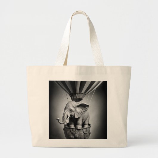 Grand Tote Bag Elephant bébé dans un ballon à air chaud (Devant)