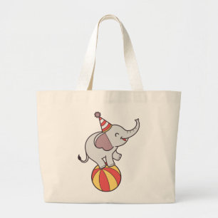Grand Tote Bag Eléphant de cirque mignon sur la balle - Anniversa
