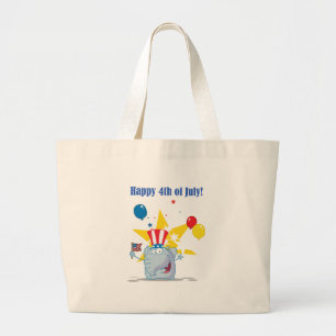 Grand Tote Bag Éléphant Patriotique Agitant Un Drapeau Américain