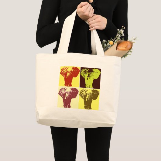 Grand Tote Bag Eléphant Pop Art (Devant (produit))