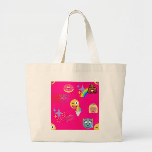 Grand Tote Bag émoticône rose chaud