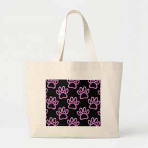 Grand Tote Bag Empreinte de patte de chien de Néon rose