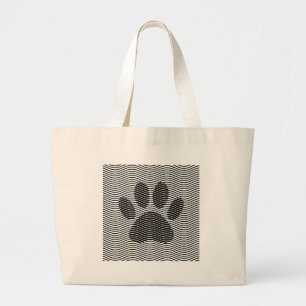 Grand Tote Bag Empreinte de patte De Chien Sur Les Vagues Noires