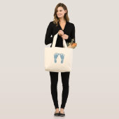 Grand Tote Bag Empreintes de pas de bébé bleu (Devant (modèle))