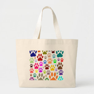 Grand Tote Bag Empreintes de pattes de chiens colorés partout