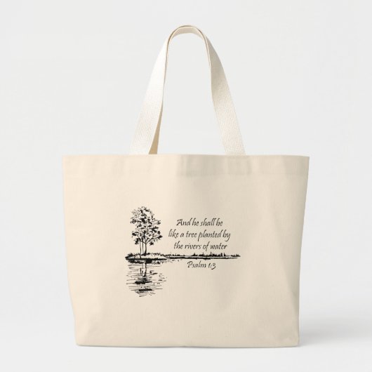 Grand Tote Bag Encourageant Écriture Psaume 1:3 (Devant)