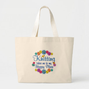 Grand Tote Bag Endroit heureux de tricotage