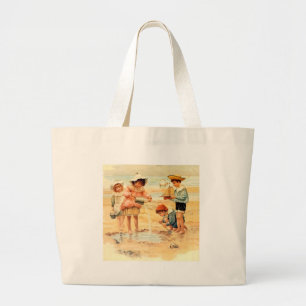 Grand Tote Bag Enfants victoriens vintage à la plage Beaux-Arts