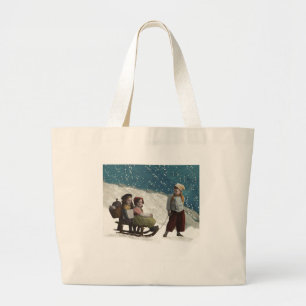 Grand Tote Bag Enfants vintages Dormir Noël hiver