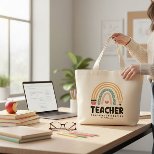 Grand Tote Bag Enseignant Apprendre Amour Inspirer Rainbow Person