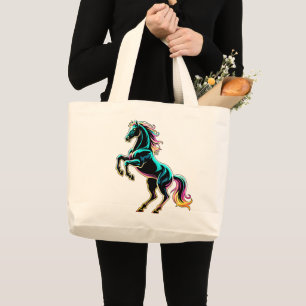 Grand Tote Bag Enseigne au néon Cheval Style Rétro Glitch