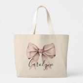 Grand Tote Bag esthétique de noeud papillon rose coquette Nom per (Dos)