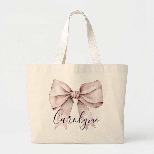 Grand Tote Bag esthétique de noeud papillon rose coquette Nom per (Devant)