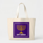 Grand Tote Bag Étoile de HANUKKAH Menorah David Personnalisé Viol (Devant)