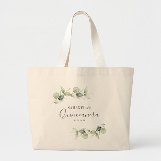 Grand Tote Bag Eucalyptus 15e anniversaire Quinceanera Keepsaké (Devant)