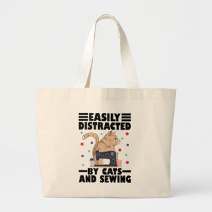Grand Tote Bag Facilement distrait par les chats et la couture am