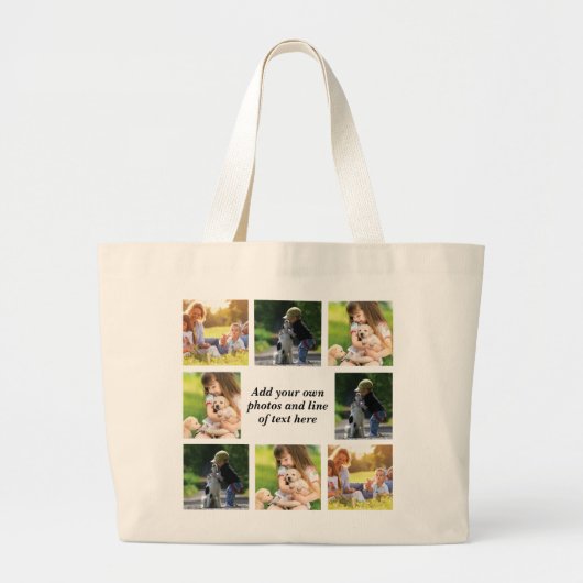 Grand Tote Bag Faites votre propre collage photo et texte (Devant)