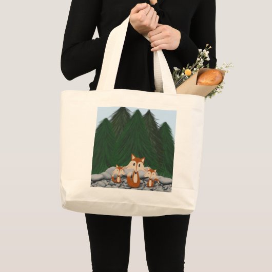 Grand Tote Bag Famille adorable de renards (Devant (produit))