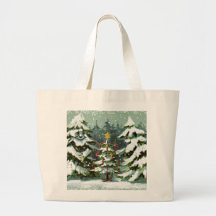 Grand Tote Bag Famille d'arbres de Noël