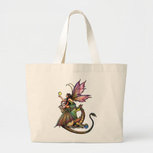 Grand Tote Bag Fée des Orbes du Dragon et Dragon par Molly Harris