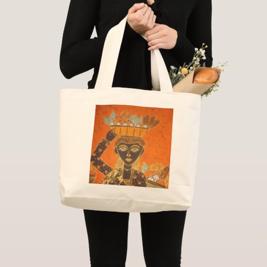 Grand Tote Bag Femme africaine portant panier d'art (Devant (produit))