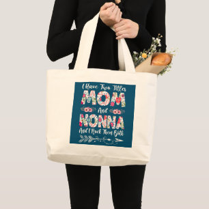 Grand Tote Bag Femmes J'Ai Deux Titres Maman Et Nonna Flowers