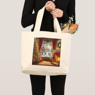 Grand Tote Bag Fenêtre de Noël cosy