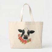Grand Tote Bag Ferme à pavot - Vache aux fleurs (Devant)