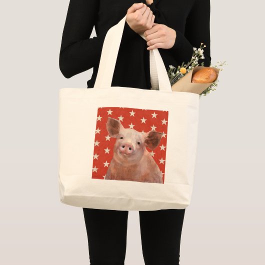Grand Tote Bag Ferme patriotique - Cochon (Devant (produit))
