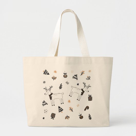 Grand Tote Bag Festive moderne Noël Reindeer Motif (Devant)