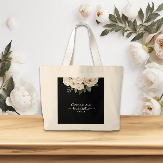 Grand Tote Bag Fête Chic Florale Noir Et Blanc