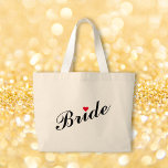 Grand Tote Bag Fête des mariées Mariage mariée Bachelorette Party<br><div class="desc">Beau,  élégant noir sur script de typographie blanche,  coeur rouge,  élégant,  polyvalent,  tendance,  durable,  sac fourre-tout jumbo 100% coton pour la mariée pour la douche nuptiale,  soirée bachelorette,  mariage.</div>