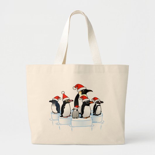 Grand Tote Bag Fête des pingouins de Noël (Devant)