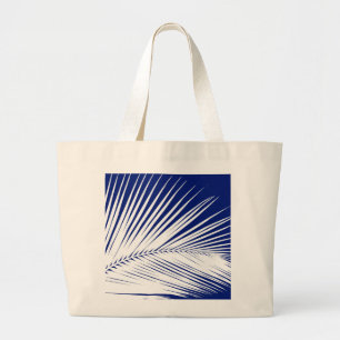 Grand Tote Bag Feuille de palme - bleu marine et blanc