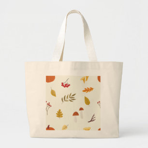 Grand Tote Bag Feuilles d'automne & Champignons Cosy Illustrati