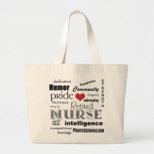 Grand Tote Bag Fierté-Attributs retirés d'infirmière+coeur rouge