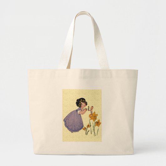 Grand Tote Bag Fille Elf Fairy Daffodil Antique Pâques (Devant)