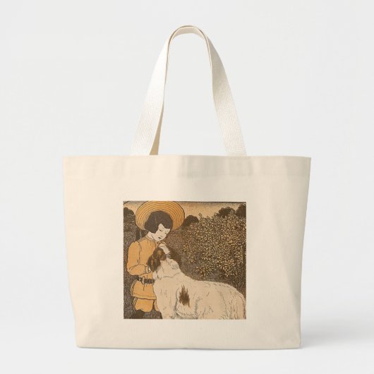 Grand Tote Bag Fille et chien (Devant)