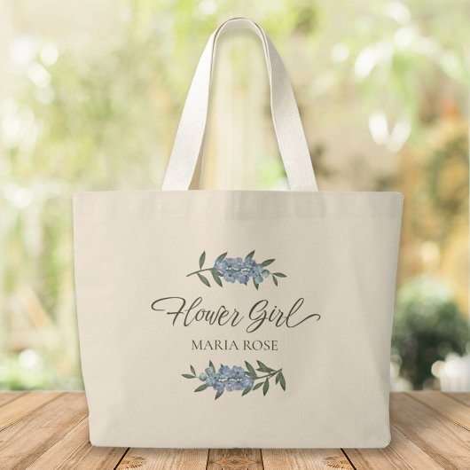 Grand Tote Bag Fille Fleur Cute Bleu Floral Botanique Chic