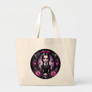 Grand Tote Bag Fille gothique inspirée de Mercredi - Salle rose e