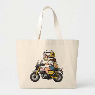 Grand Tote Bag Fille Mignonne à Moto – Dessin Animé de Mini Moto