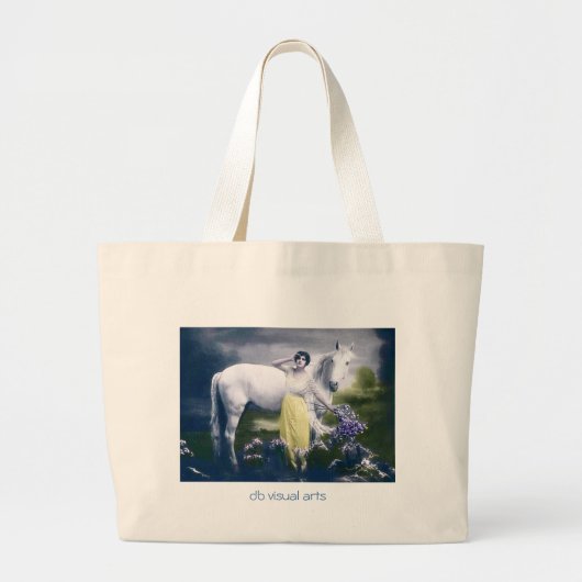 Grand Tote Bag fille victorienne avec cheval blanc (Devant)
