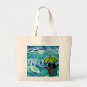 Grand Tote Bag Fireflies et paysage de la lune