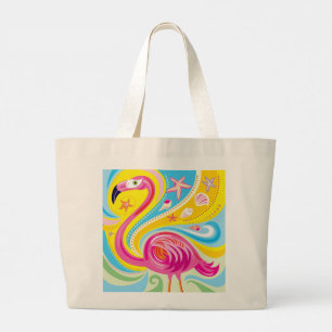 Grand Tote Bag Flamant rose avec étoile de mer
