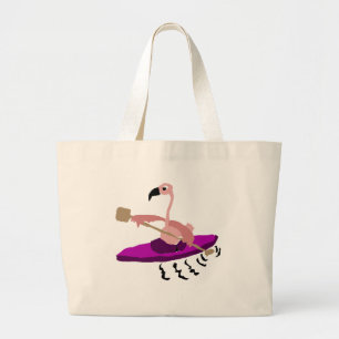 Grand Tote Bag Flamant rose drôle Kayaking